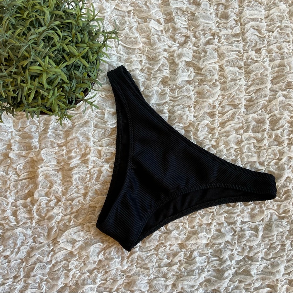 Cheeky Ribbed Low Rise Bikini Swim Bottoms Swimsuit Beachwear Black New sz Med